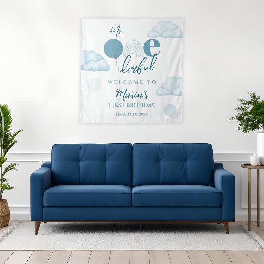 Tenture Blue Mr Onederful Sky Cloud 1st Birthday