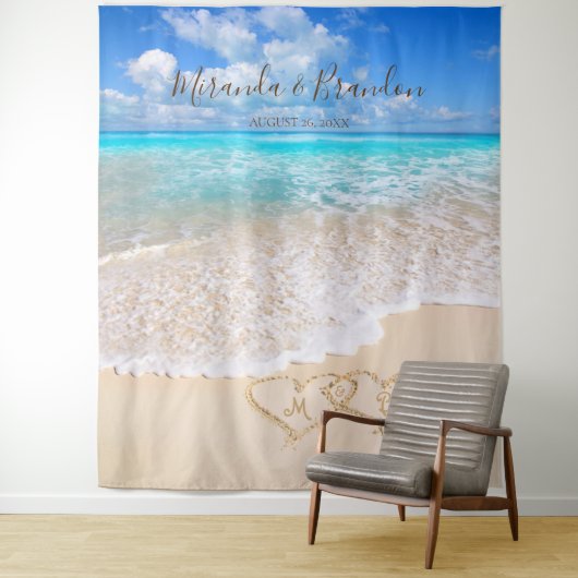 Tenture Blue Ocean Waves Plage tropicale Mariage en toile  (En situation)