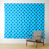 Tenture Blue On Cyan Polka Dots Pattern Design (En situation (horizontale))