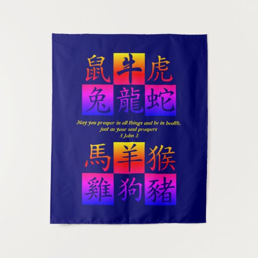 Tenture Blue personnalisé Zodiaque chinois (Devant)