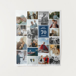 Tenture Blue Photo Collage Joyeux Anniversaire Nom et âge