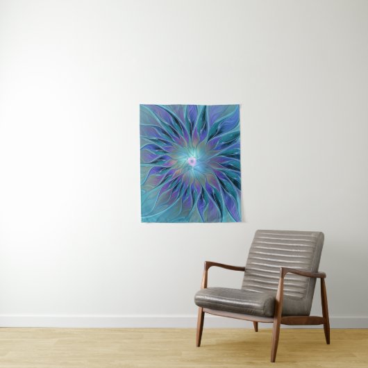 Tenture Blue Purple Flower Dream Abstrait Fractal Art (En situation)