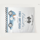 Tenture Blue Race Car 1st Birthday Photo Backdrop (Devant (Horizontal))