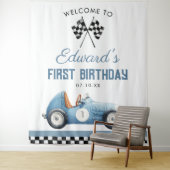 Tenture Blue Race Car 1st Birthday Photo Backdrop (En situation)