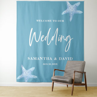 Tenture Blue Sea Wedding Welcome Sign Backdrop