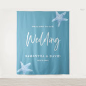Tenture Blue Sea Wedding Welcome Sign Backdrop (Devant)