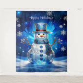 Tenture Blue Snowman Snowflakes Holiday Backdrop (Devant)