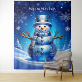 Tenture Blue Snowman Snowflakes Holiday Backdrop (En situation)