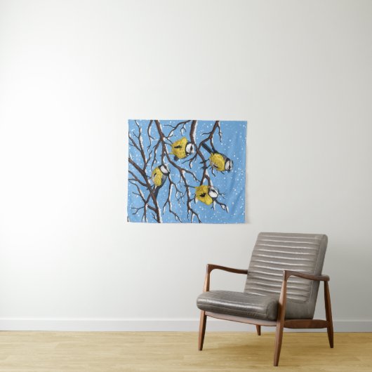 Tenture Blue tit birds en hiver (En situation (horizontale))