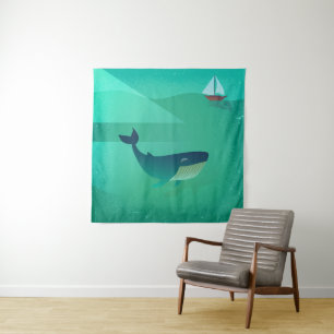 Tenture Blue Whale & Sailboat - Calm Ocean View