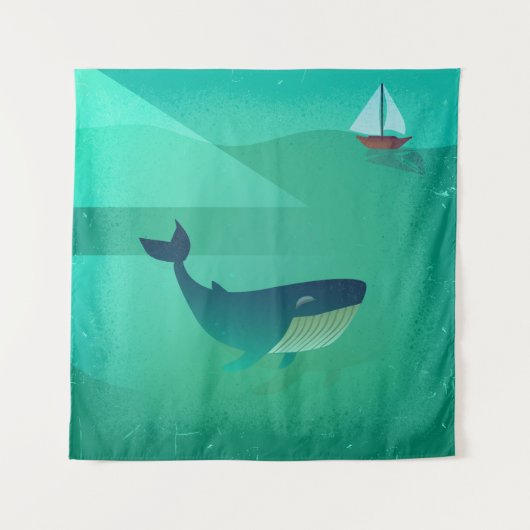 Tenture Blue Whale & Sailboat - Calm Ocean View (Devant)