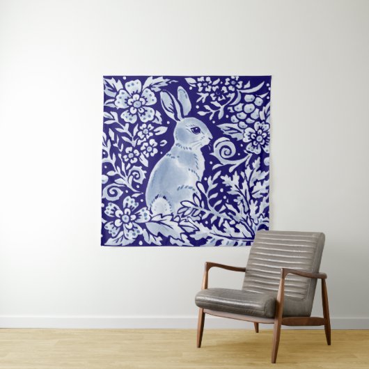 Tenture Blue & White Rabal Floral Woodland Delft Dedham (En situation)