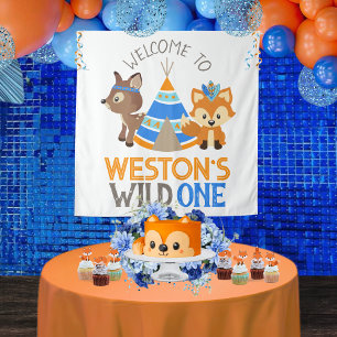 Tenture Blue Wild One Woodland 1er anniversaire de fête Co