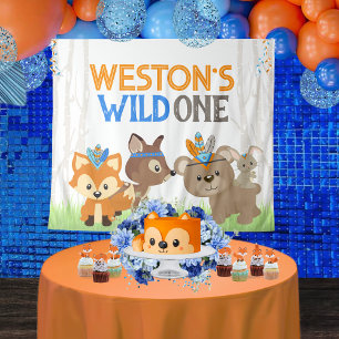 Tenture Blue Wild One Woodland Animaux Fête Contexte