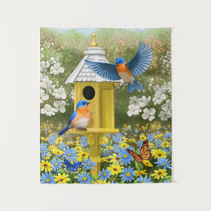 Tenture Bluebirds et Tall Yellow Birhouse