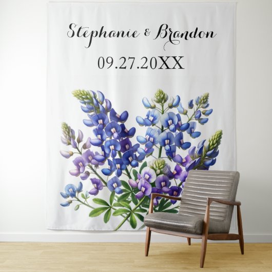 Tenture Bluebonnets Blue Floral Texas Mariage Photo Booth (En situation)