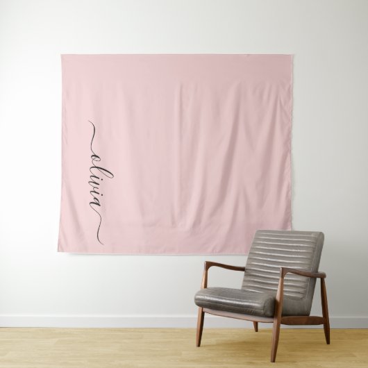 Tenture Blush Dusty rose moderne Script Girl Monogramme No (En situation (horizontale))