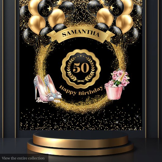 Tenture Blush High Heels Gold Balloons 50e fête d'annivers