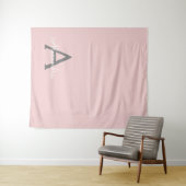 Tenture Blush Pink Grey Modern Script Girly Monogram (En situation (horizontale))