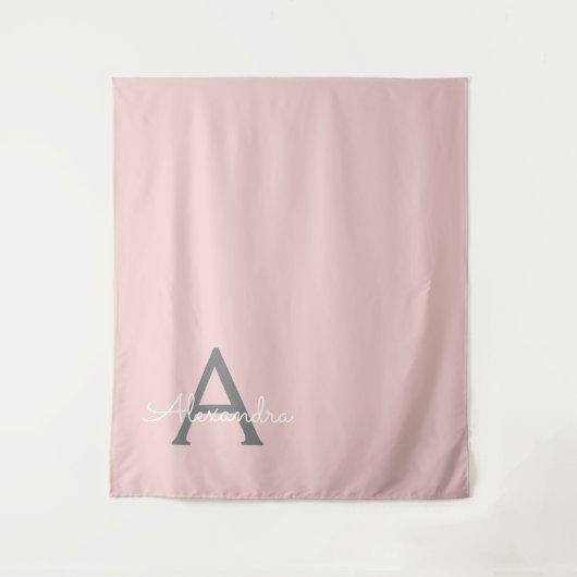 Tenture Blush Pink Grey Modern Script Girly Monogram (Devant)