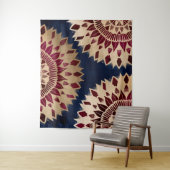 Tenture Bohême Gold Navy Bourgogne main tiré Mandala (En situation)