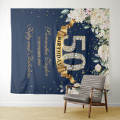 Tenture Bohème marine verdure et roses blanches anniversai (En situation (horizontale))