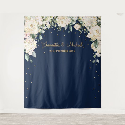 Tenture Bohemian Navy et blanc vert mariage floral (Devant)