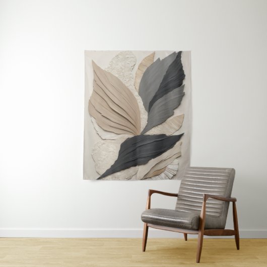 Tenture Boho Abstrait collage de feuilles neutres (En situation)