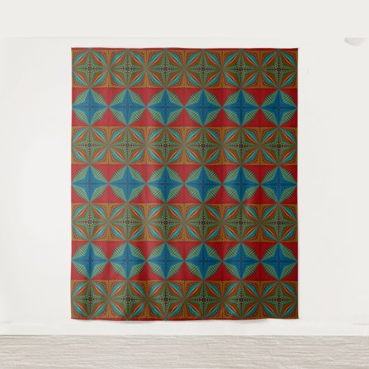 Tenture Boho Abstrait Hippie Cool Rouge bleu ethnique Trip (Devant)