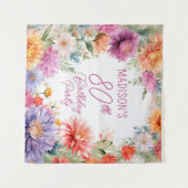 Tenture Boho Aster Flowers Floral 80th Birthday Party (Devant (Horizontal))