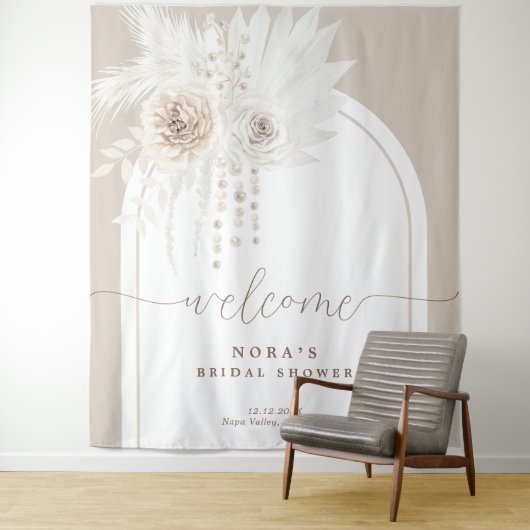 Tenture Boho Blanc Boho Arche Florale Arche fond (En situation)