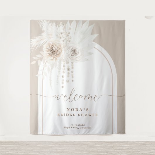 Tenture Boho Blanc Boho Arche Florale Arche fond (Devant)