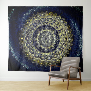 Tenture Boho bleu et jaune Yoga Mandala Mur pendaison 