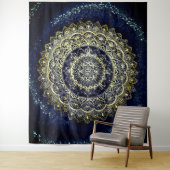 Tenture Boho bleu et jaune Yoga Mandala Mur pendaison (En situation)