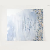 Tenture Boho bleu fleuri eucalyptus et cadre or Mariage (Devant (Horizontal))