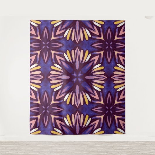 Tenture Boho Blossom : Motif Floral Artistique Violet (Devant)