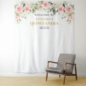 Tenture Boho Blush rose floral or tiara sauge Quinceanera (En situation)