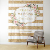 Tenture Boho Blush rose roses or parties scintillant rayur (En situation)