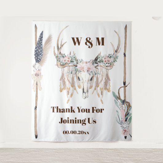 Tenture Boho bois de cerf rose plume bois rustique indien (Devant)