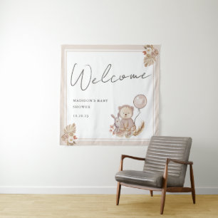 Tenture Boho Botanique avec Baby shower d'ours doux Bienve