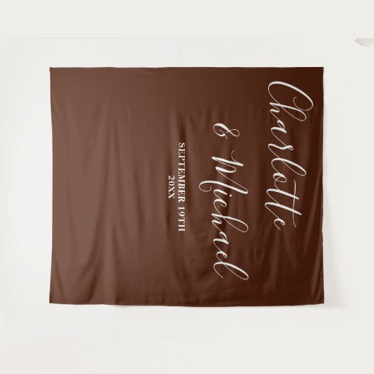 Tenture Boho Brown Script Minimalist Wedding Backdrop (Devant (Horizontal))