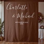 Tenture Boho Brown Script Minimalist Wedding Backdrop