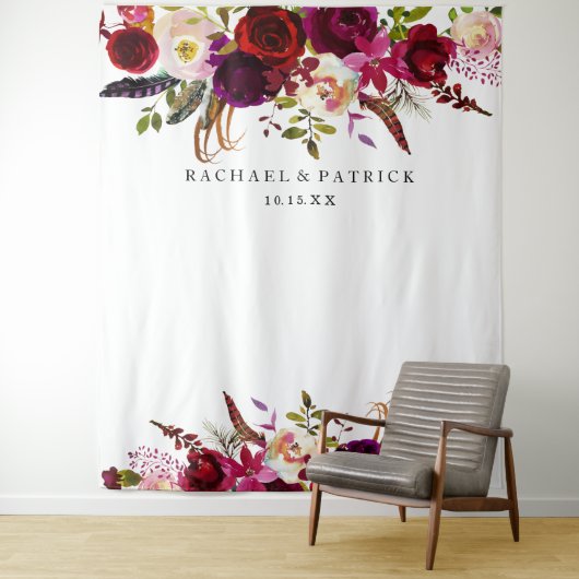 Tenture Boho Burgundy Marsala Floral Mariage Contexte (En situation)