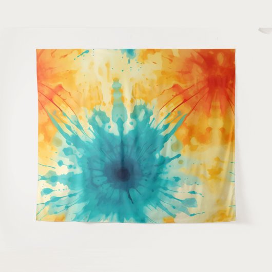 Tenture Boho Chic Jaune et Turquoise Tie Dye Design (Devant (Horizontal))