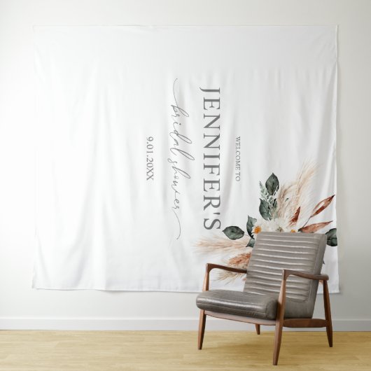 Tenture Boho Copper Pampas & Fleurs Mariage ou Fête (En situation (horizontale))