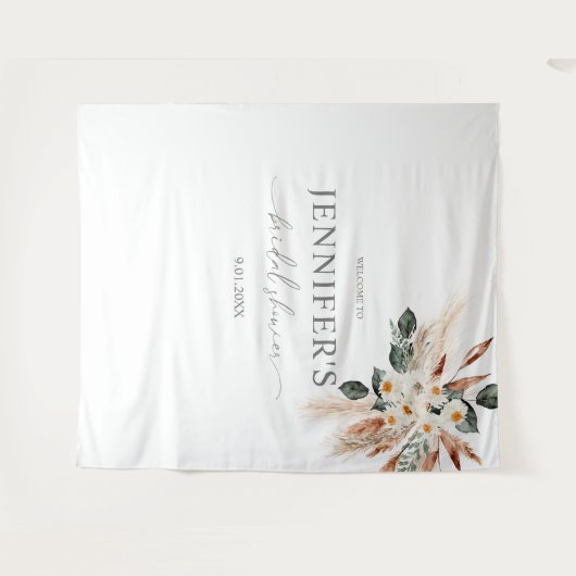 Tenture Boho Copper Pampas & Fleurs Mariage ou Fête (Devant (Horizontal))