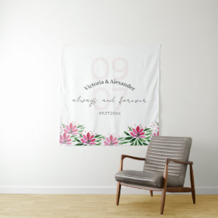 Tenture Boho Elegant rose Lotus Fleurs Aquarelle Art