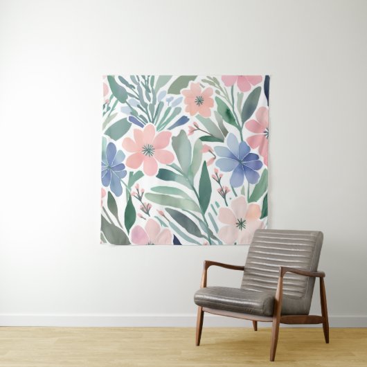 Tenture Boho Fleur sauvage Aquarelle Floral Pastel Wall (En situation)