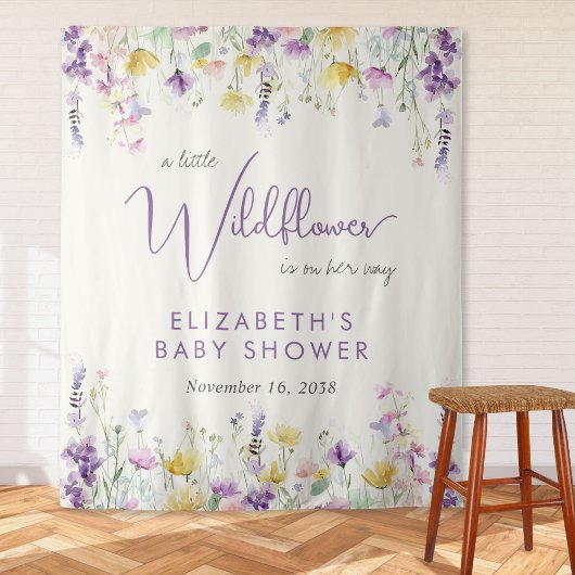 Tenture Boho Fleur sauvage Baby shower aquarelle Bienvenue