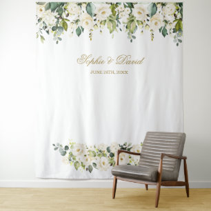 Tenture Boho Fleurs blanches Mariage Photo Booth fond